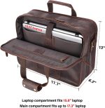 Men's Full Grain Leather Briefcase Large 17 Inch Business Travel Laptop Messenger Bag Tote with YKK Metal Zippers - Image 7
